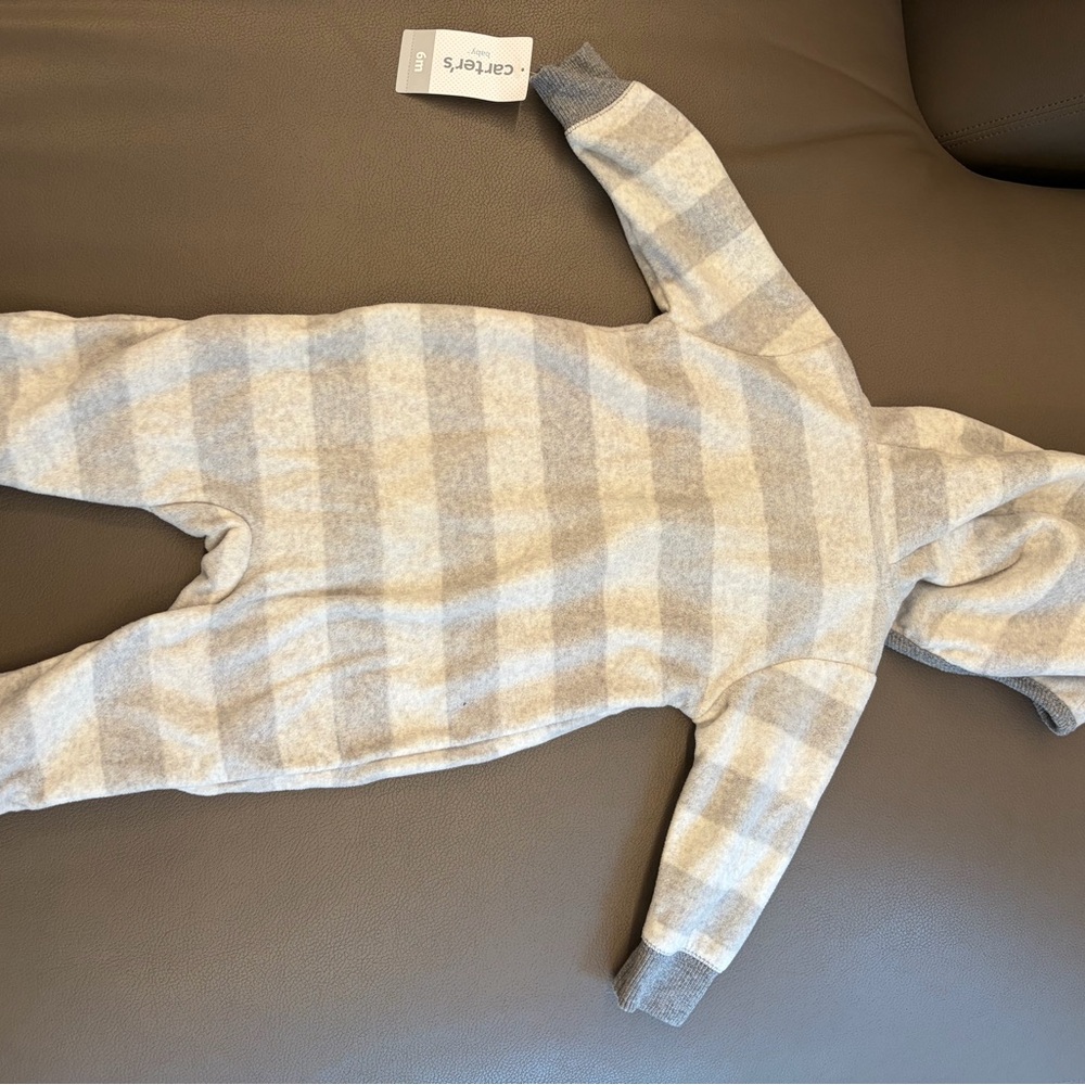 Cartier Gray and Cream Striped Kids Footie - Picture 2 of 4